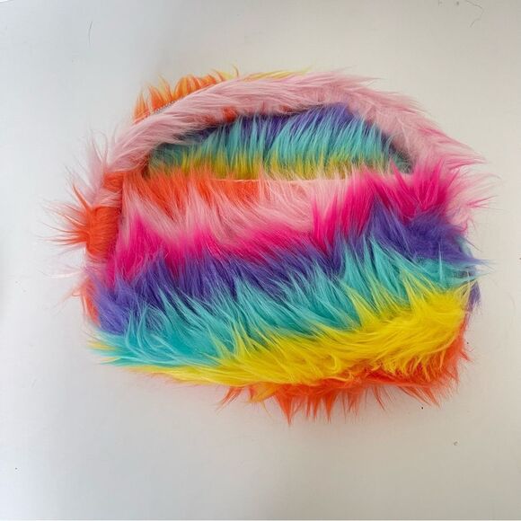 Rainbow faux fur wristlet with change wallet - Picture 5 of 9
